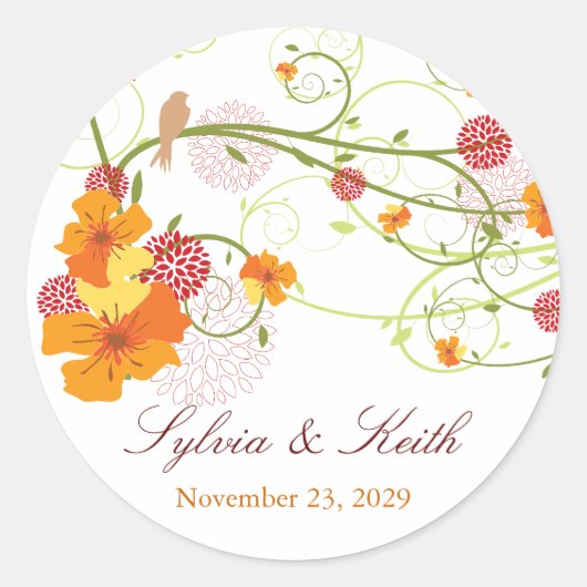 イエローハイビスカススワール&スワローズ結婚フローラ ラウンドシール (正面)