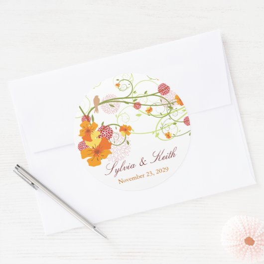 イエローハイビスカススワール&スワローズ結婚フローラ ラウンドシール (封筒)