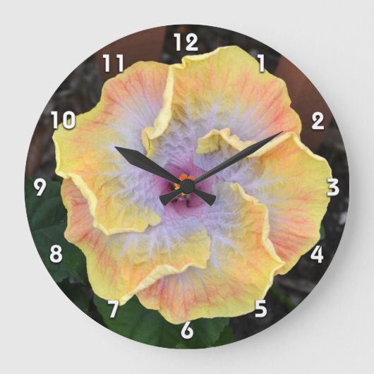 イエローハイビスカスフラワーフォトボタニカル ラージ壁時計 (正面)