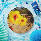 イエローハイビスカス紙プレート ペーパープレート (パーティー)