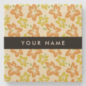 イエローハイビスカス，オレンジハイビスカス，お名前 ストーンコースター (正面)