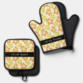 イエローハイビスカス，オレンジハイビスカス，お名前 鍋つかみ&鍋敷きセット (正面/裏面)