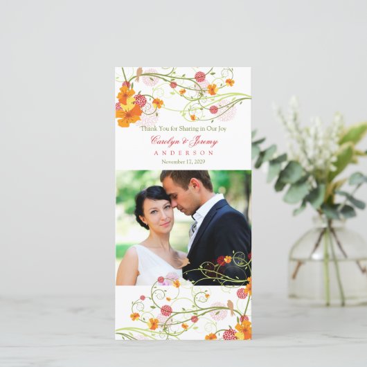 イエローハイビスカス&スワローズのフローラ結婚の写真 サンキューカード (スタンド正面)