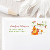 イエローハイビスカス&スワローズのフローラ結婚アドレス ラベル (インサイチュ)
