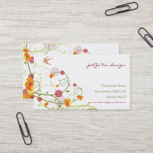 イエローハイビスカス&スワローズエレガントフローラ園 名刺 (正面/裏面インサイチュ)