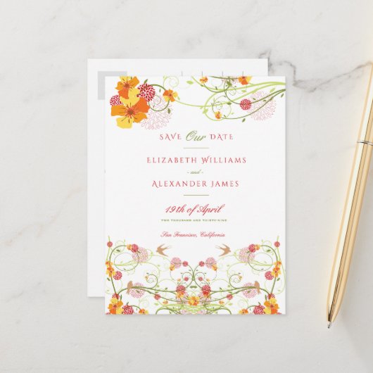 イエローハイビスカス&スワローズフローラ保存日 ポストカード (正面/裏面インサイチュ)