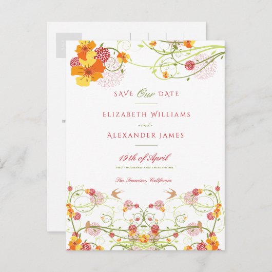 イエローハイビスカス&スワローズフローラ保存日 ポストカード (正面/裏面)