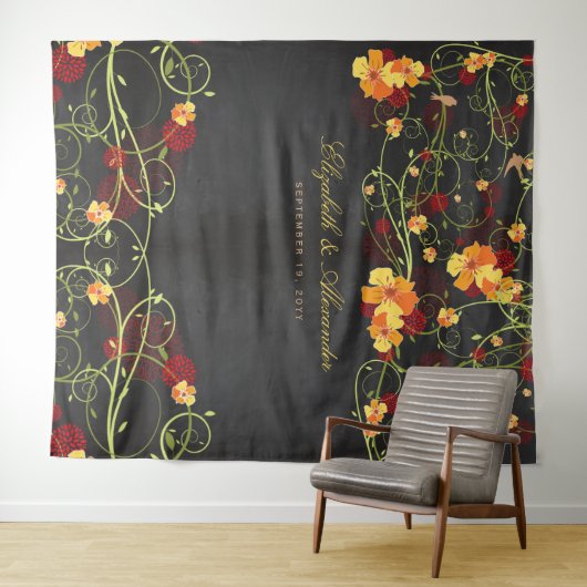 イエローハイビスカス&スワローズ結婚フローラの背景 タペストリー (インサイチュ(横))