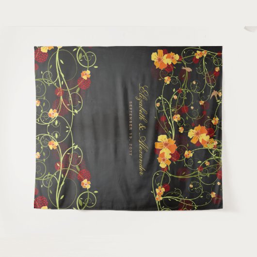 イエローハイビスカス&スワローズ結婚フローラの背景 タペストリー (正面(横))