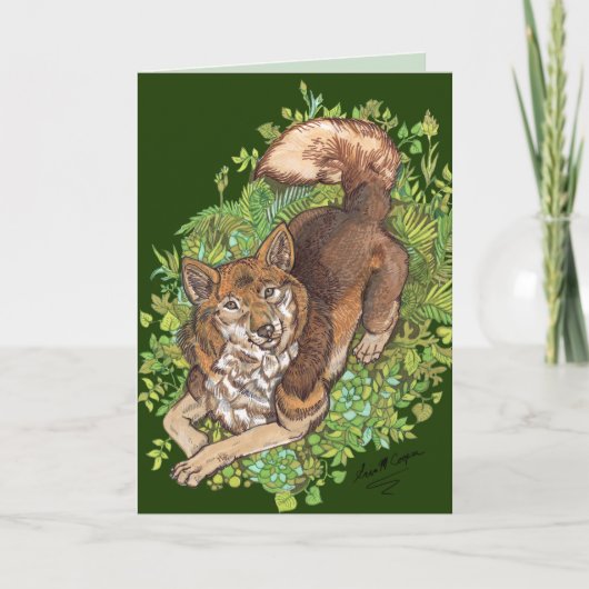 イエローハスキー犬と葉スケッチ カード (正面)