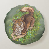 イエローハスキー犬と葉スケッチ ラウンドクッション (裏面)