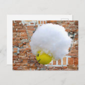 イエローハッピーアンテナ顔トップパー、ふわふわ雪ハット ポストカード (正面/裏面)