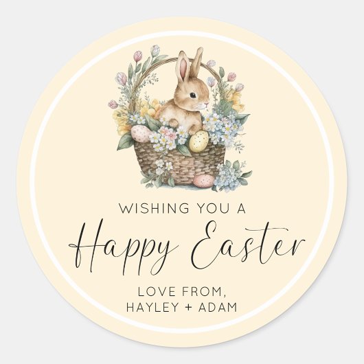 イエローハッピーイースターバニー ラウンドシール