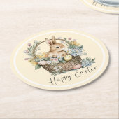 イエローハッピーイースターバニー ラウンドペーパーコースター (アングル)