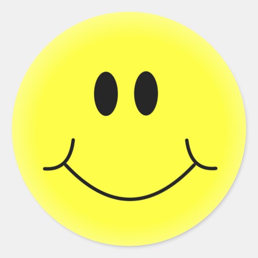 イエローハッピーカスタム顔クラシックラウンドステッカー ラウンドシール (正面)