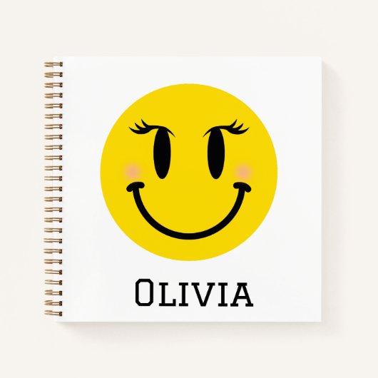イエローハッピーガーリー顔、おもしろいパーソナライズされた ノートブック (正面)