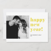 イエローハッピーニューイヤー2025年はっきりしたタイポグラフィ写真 シーズンカード (正面)