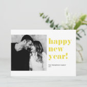 イエローハッピーニューイヤー2025年はっきりしたタイポグラフィ写真 シーズンカード (スタンド正面)