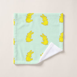 イエローハッピーバニーズオンティール（緑がかった色） ウォッシュタオル