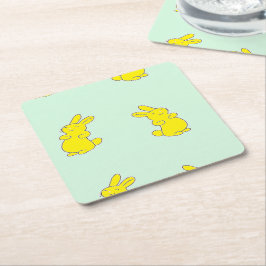 イエローハッピーバニーズオンティール（緑がかった色） スクエアペーパーコースター