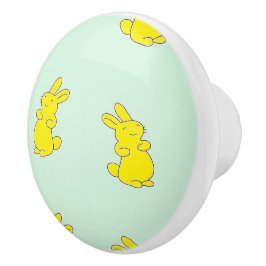 イエローハッピーバニーズオンティール（緑がかった色） セラミックノブ