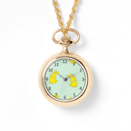 イエローハッピーバニーズオンティール（緑がかった色） 腕時計