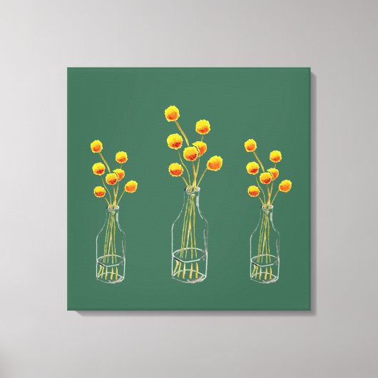 イエローハッピービリーボタン花オーストラリア美術 キャンバスプリント (正面)