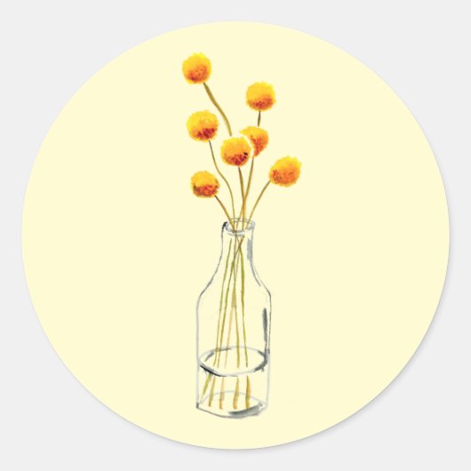イエローハッピービリーボタン花オーストラリア美術 ラウンドシール (正面)
