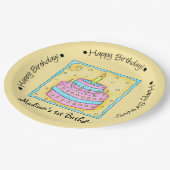 イエローハッピーファーストバースデーケーキの名前パーソナライズされた ペーパープレート (アングル)