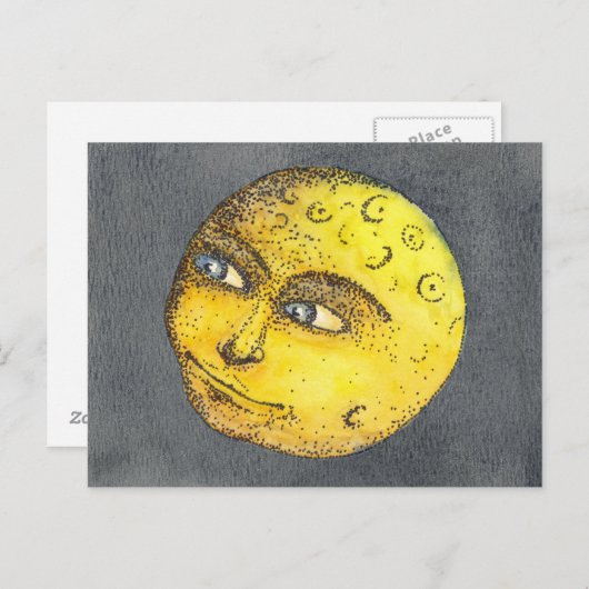 イエローハッピームーン顔はがき ポストカード (正面/裏面)