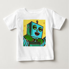 イエローハッピーロボット乳児Tシャツ ベビーTシャツ