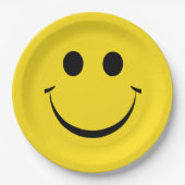 イエローハッピー顔誕生日かわいい紙プレート ペーパープレート (正面)