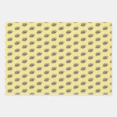 イエローハニカム&ヴィンテージミツバチ&ストライプ ラッピングペーパーシート (正面)