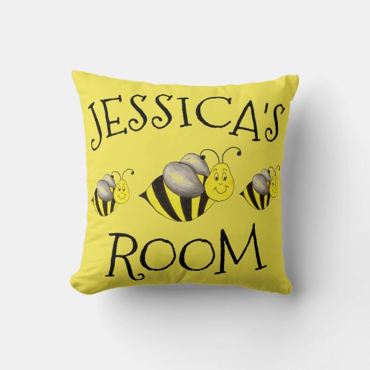 イエローハニーのまわりに(昆虫)マルハナバチ パーソナライズされた クッション (正面)