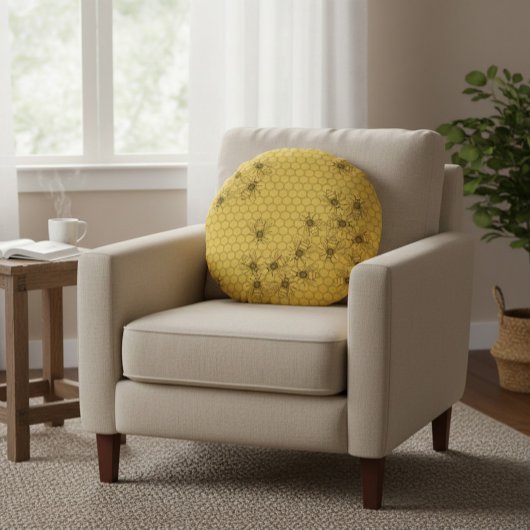 イエローハニービーズ&ハニーコーム ラウンドクッション