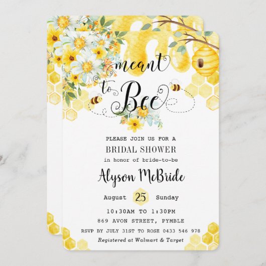 イエローハニーフローラブライダルシャワー 招待状 (正面/裏面)