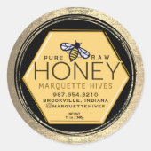 イエローハニー六角ビー動揺して金ゴールド枠 ラウンドシール (正面)