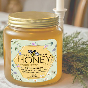 イエローハニー六角ラベル野縁ど花&ビー スクエアシール