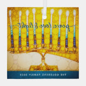 イエローハヌカー(ユダヤ教)メノラーピースラブライトスクリプト ガラスオーナメント (裏面)