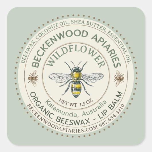 イエローハネビーLIP BALMラベルビーキーパーセージ スクエアシール (正面)