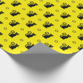 イエローハロウィンラッピング紙と黒猫 ラッピングペーパー