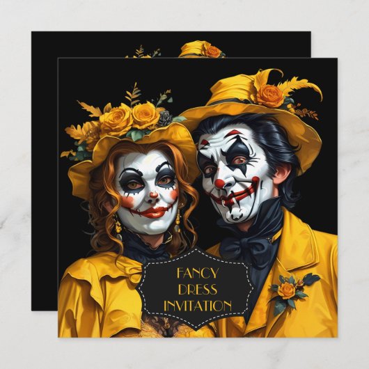 イエローハロウィーンのメイクアップカリカチュア 招待状 (正面/裏面)