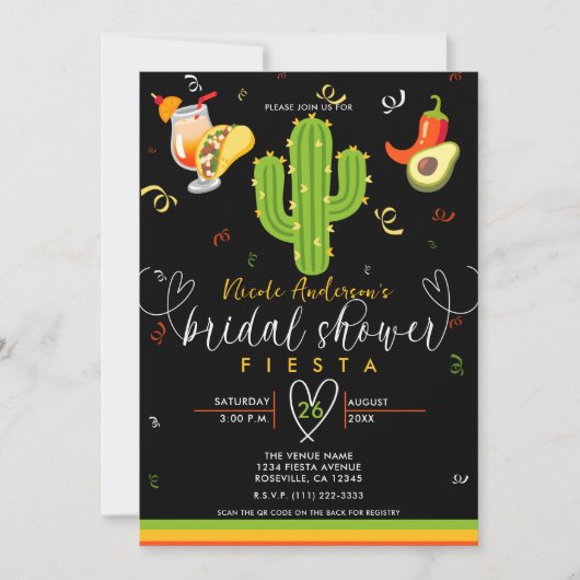 イエローハートサボスフィエスタラブブライダルシャワー 招待状 (正面)