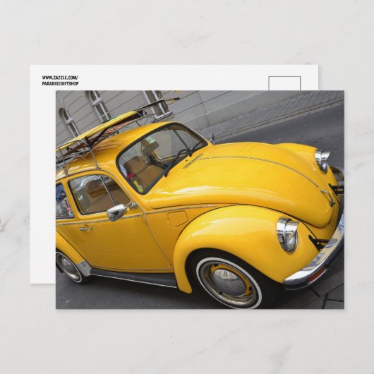 イエローバグビンテージカーポストカード ポストカード (正面/裏面)