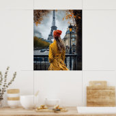 イエローバスローブの女性の憧れエッフェルタワー ポスター (キッチン)