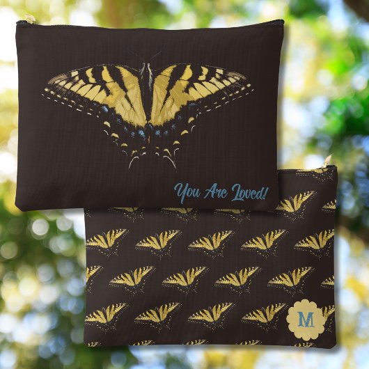 イエローバタフライとイニシャルオンアクセサリーバッグ アクセサリーポーチ