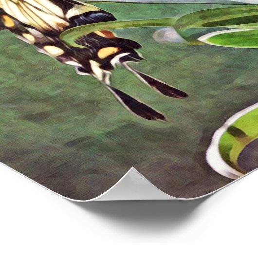 イエローバタフライアンドフラワーアートプリント ポスター (角)