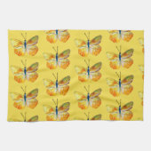 イエローバタフライウォーターカラーアートティータオル キッチンタオル (横)