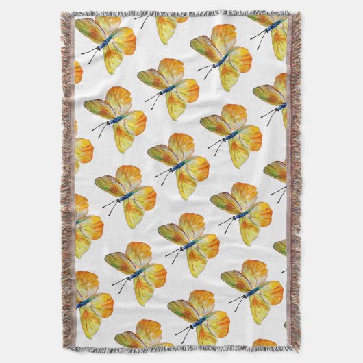 イエローバタフライウォーターカラーブランケット スローブランケット (正面縦)