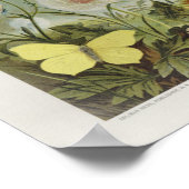 イエローバタフライオンフラワーズヴィンテージアートプリント ポスター (角)